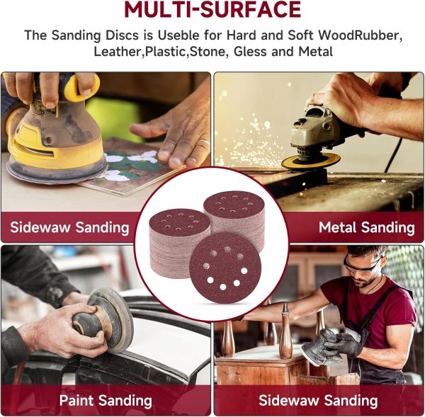165 PCS 5 Inch Sanding Discs,Round Hook and Loop Sandpaper for Random Orbital Sander 40 60 80 120 150 240 320 400 600 Grit - Image 7