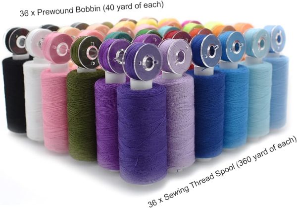 72Pcs Bobbins Sewing Threads Kit, 36 Colors Spools 360Yards per Polyester Thread, 36 Colors Prewound Bobbin with Case for Hand Machine Sewing - Image 4