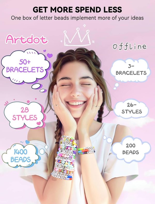 ARTDOT 1400 PCS Letter Beads for Jewelry Making Kit, 28 Styles Alphabet Beads for Friendship Bracelets Assorted Preppy Beads with Storage Case - Image 5
