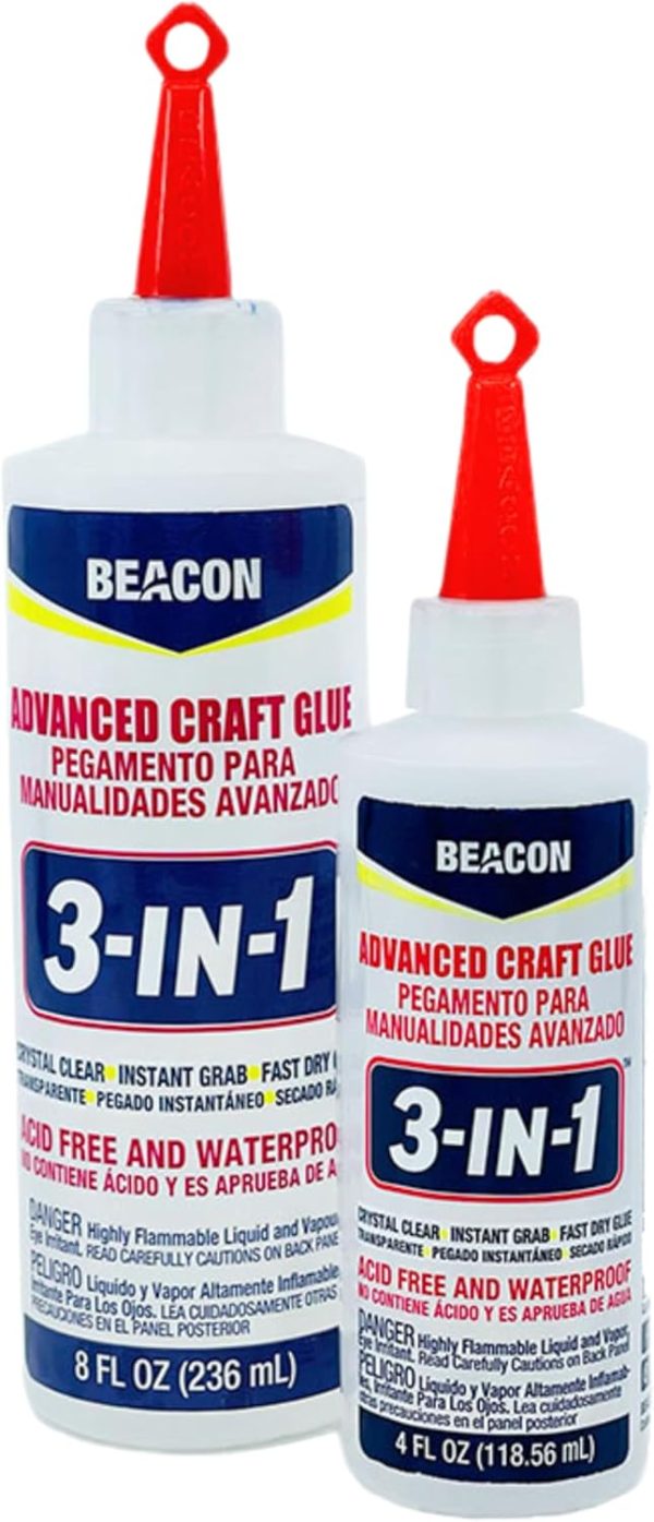 BEACON 3-in-1 Advanced Craft Glue - Fast-Drying, Crystal Clear Adhesive for Wood, Ceramics, Fabrics, and More, 4-Ounce - Image 2
