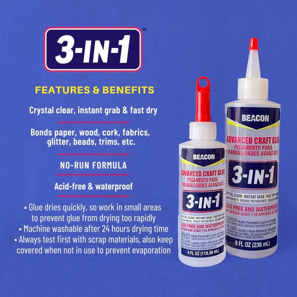 BEACON 3-in-1 Advanced Craft Glue - Fast-Drying, Crystal Clear Adhesive for Wood, Ceramics, Fabrics, and More, 4-Ounce - Image 5