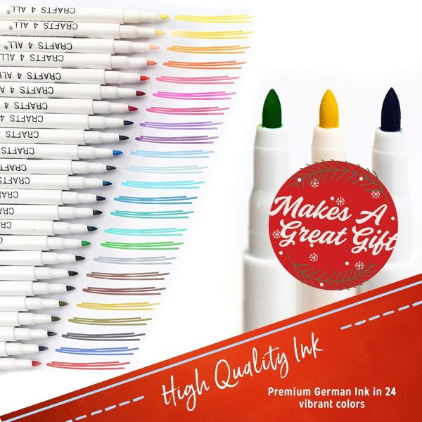 Crafts 4 All Fabric Pens for Clothes - Pack of 24 No Fade, Fabric Markers Permanent for Textile - No Bleed, Machine Washable Shoe Markers for Fabric Decorating - Laundry Marker, Erases Stains Easily - Image 2