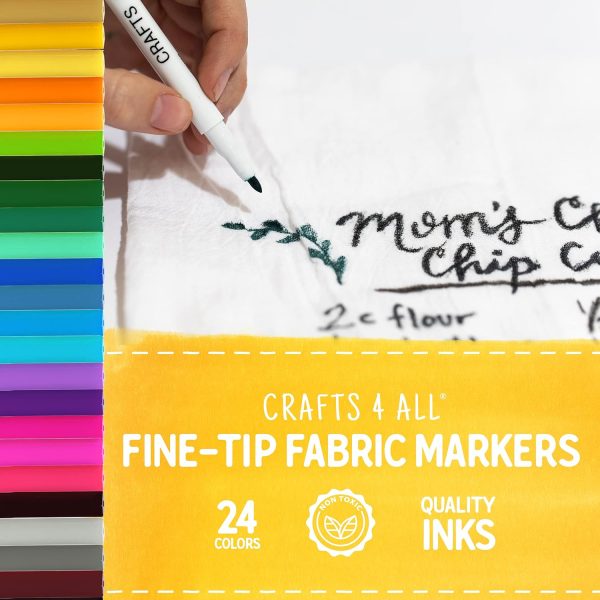 Crafts 4 All Fabric Pens for Clothes - Pack of 24 No Fade, Fabric Markers Permanent for Textile - No Bleed, Machine Washable Shoe Markers for Fabric Decorating - Laundry Marker, Erases Stains Easily - Image 3
