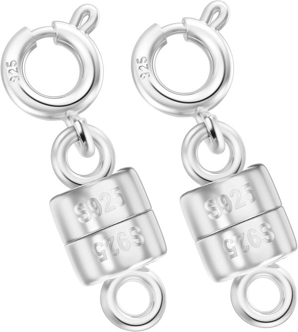 Magnetic Necklace Clasp 925 Sterling Silver Mini – Magnet Jewelry Clasps Connector for Bracelet, Strong Chain Extender Closure for Necklaces (Made in Italy)