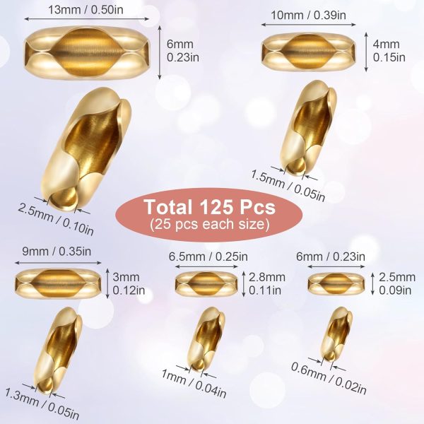 OIIKI 125pcs Ball Chain Connector Clasps Gold Fits for 1.5/2.0/2.4/3.2/4.5mm Beaded Ball Chain Clips Replacement - Image 3