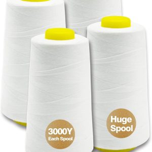 White Serger Thread, All-Purpose Thread for Sewing, Polyester, 4 Cones of 3000 Yards Each Spool for Sewing Machine