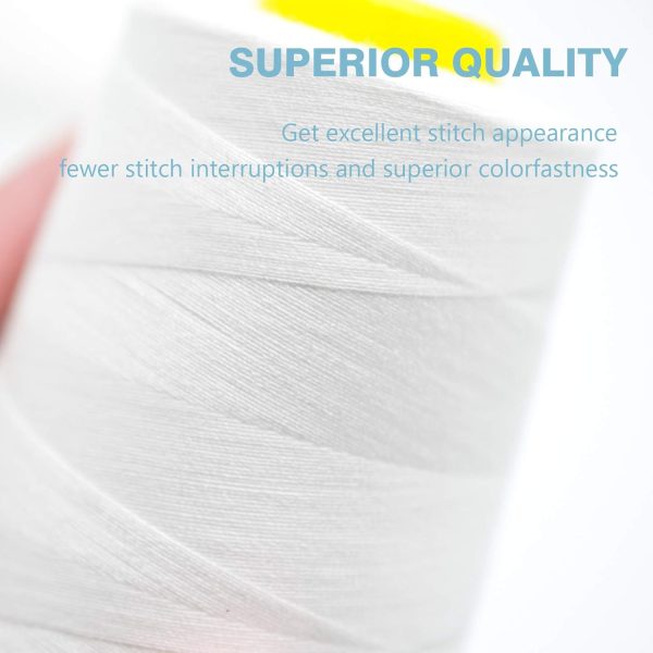White Serger Thread, All-Purpose Thread for Sewing, Polyester, 4 Cones of 3000 Yards Each Spool for Sewing Machine - Image 4